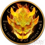 Canada BURNING DEVIL $5 Canadian Maple Leaf Silver coin 2016 Black Ruthenium & Gold Plated 1 oz